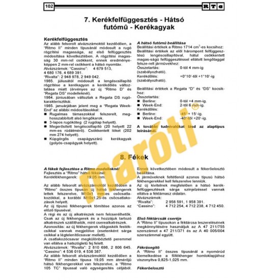 Fiat Ritmo Regata D-TD 1980-tól (Javítási kézikönyv) - sérült Fiat Ritmo Regata D-TD 1980-tól (Javítási kézikönyv) - sérült