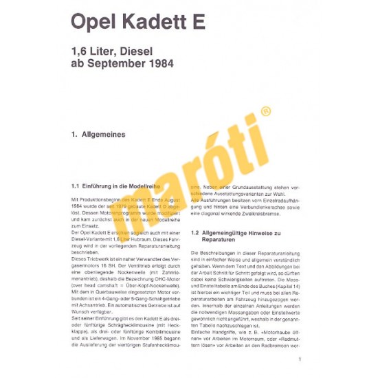 Opel Kadett E diesel 1984-től (Javítási kézikönyv)