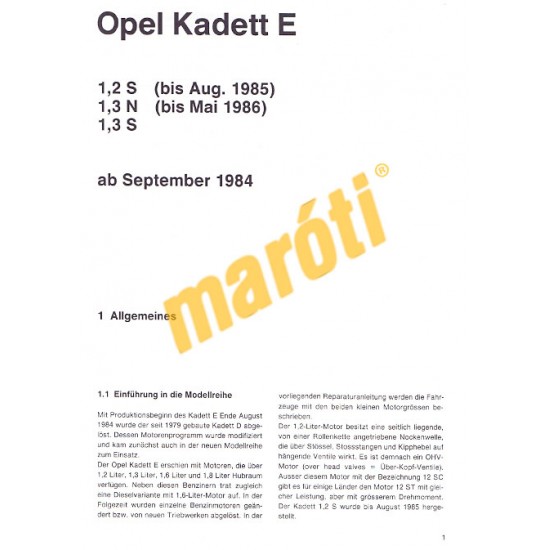 Opel Kadett E 1984-től (Javítási kézikönyv)