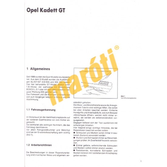 Opel Kadett GT 1988-től (Javítási kézikönyv)