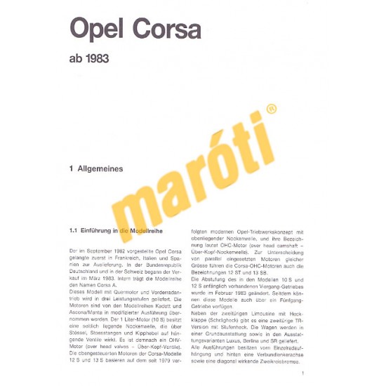 Opel Corsa 1983-tól (Javítási kézikönyv)