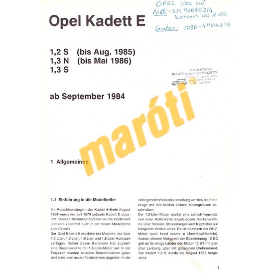 Opel Kadett E 1984-től (Javítási kézikönyv)