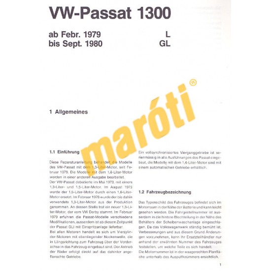 Volkswagen Passat 1300 (Javítási kézikönyv)