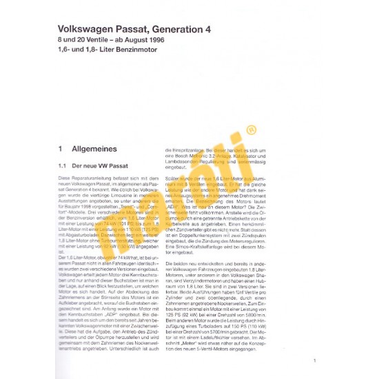 Volkswagen Passat Benzin 1996-tól (Javítási kézikönyv)
