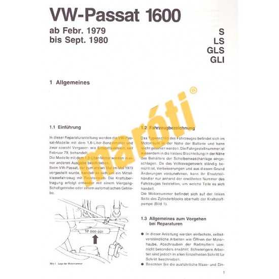 Volkswagen Passat 1600 1979 - 1980 (Javítási kézikönyv)