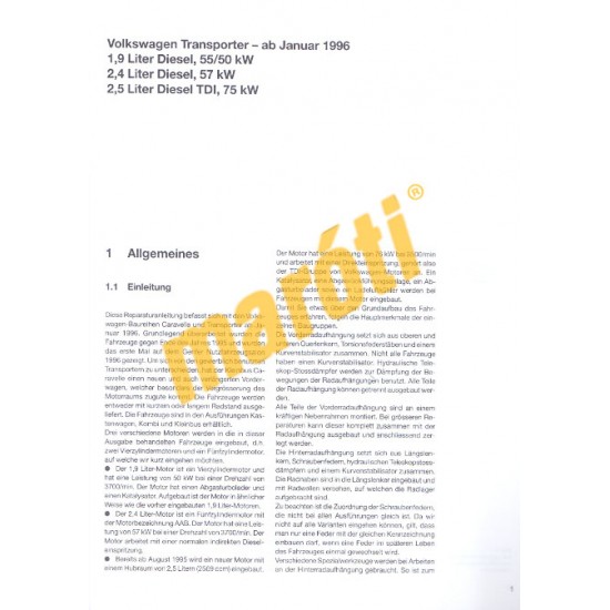 Volkswagen Transporter T4 Diesel 1996 - 1999 (Javítási kézikönyv)