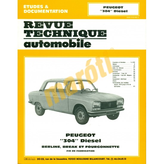 Peugeot 304 Diesel Berline, Break et Fourgonnette (Javítási könyv)