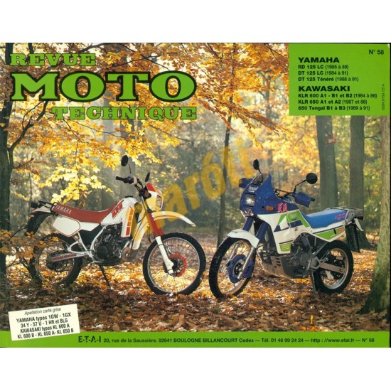 Yamaha RD DT 125, 125 Ténéré, Kawasaki KLR 600 A1, B1, B2, 650 A1, A2, Tengai