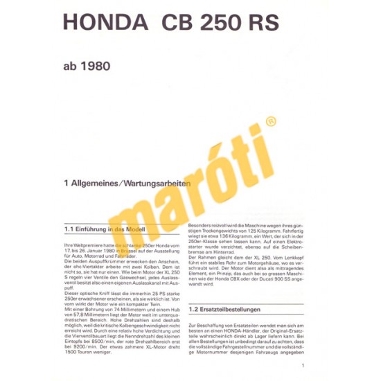 Honda CB 250 RS (Javítási kézikönyv)