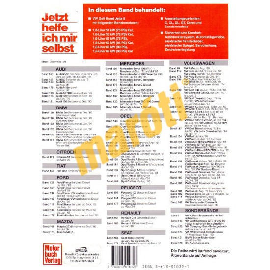 VW Golf August 1983 bis 1992 VW Jetta Februar 1984 bis Dezember 1991 (Javítási kézikönyv)