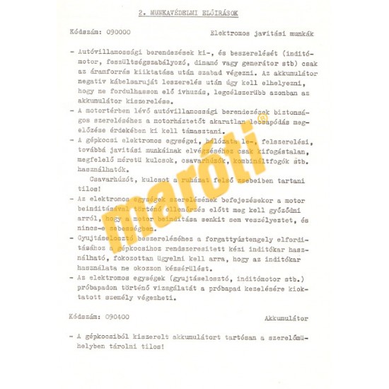 ARO M-461 javítási iránydíjak és iránynormák