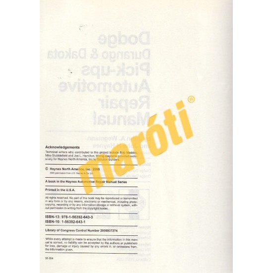 Dodge Durango 2004 - 2006 & Dakota Pick-ups 2005 - 2006
