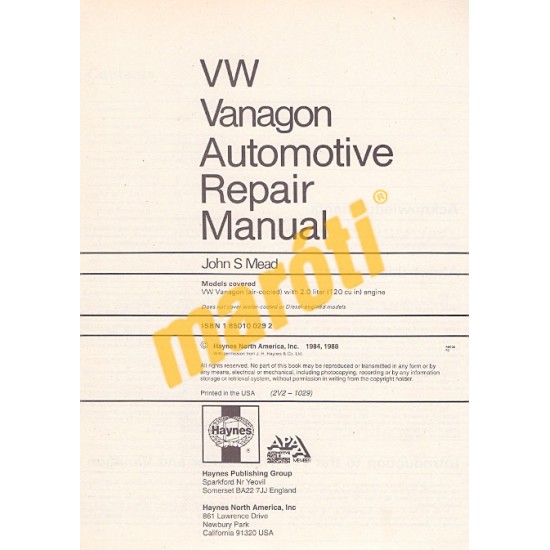 VW Vanagon Air - Cooled 1980 - 1983