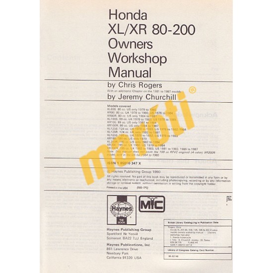 Honda XL/XR 80, 100, 125, 185 & 200 2-valve Models (1978 - 1987)