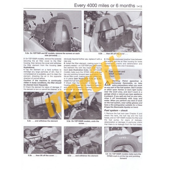 Yamaha YZF750 & YZF750SP 1993 - 1998, YZF1000R Thunderace 1996 - 2000