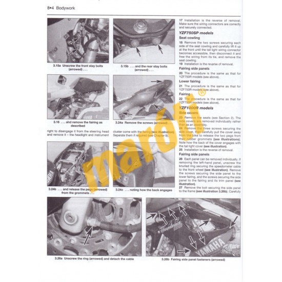 Yamaha YZF750 & YZF750SP 1993 - 1998, YZF1000R Thunderace 1996 - 2000