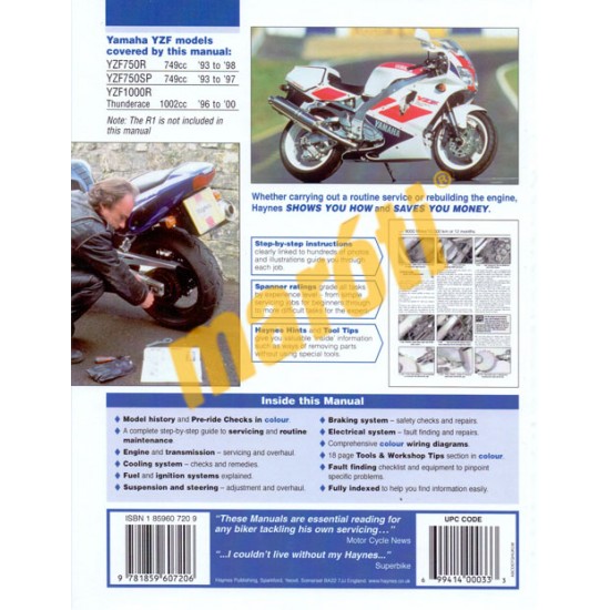 Yamaha YZF750 & YZF750SP 1993 - 1998, YZF1000R Thunderace 1996 - 2000