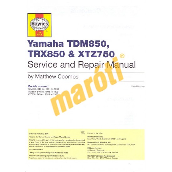 Yamaha TDM850 & TRX850 1991 - 1999, XTZ750 Super Ténéré 1989 - 1995