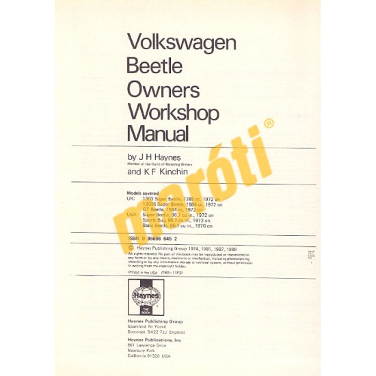 VW Beetle 1303, 1303S & GT (1972 - 1975) up to P