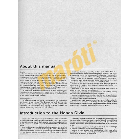Honda Civic (Feb 84 - Oct 87) A to E