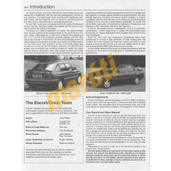 Ford Escort & Orion Petrol (Sept 90 - 00) H to X