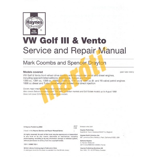 VW Golf & Vento Petrol & Diesel (Feb 92 - Mar 98) J to R