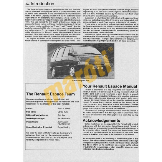 Renault Espace Petrol & Diesel (1985 - 1996) C to N