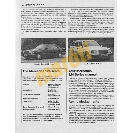Mercedes-Benz 124 Series Petrol & Diesel (1985 - Aug 93) C to K