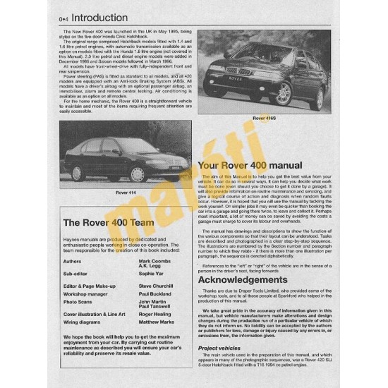 Rover 414, 416 & 420 Petrol & Diesel (May 95 - 1999) M to V