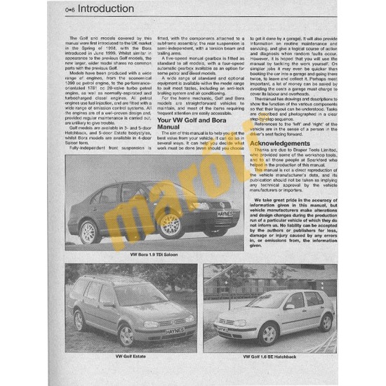VW Golf & Bora Petrol & Diesel (April 1998 - 2000) R to X