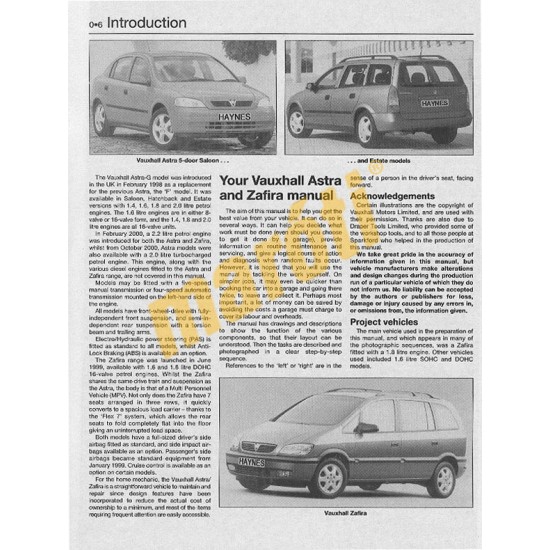 Vauxhall/Opel Astra & Zafira Petrol G (Feb 98 - Apr 04) R to 04