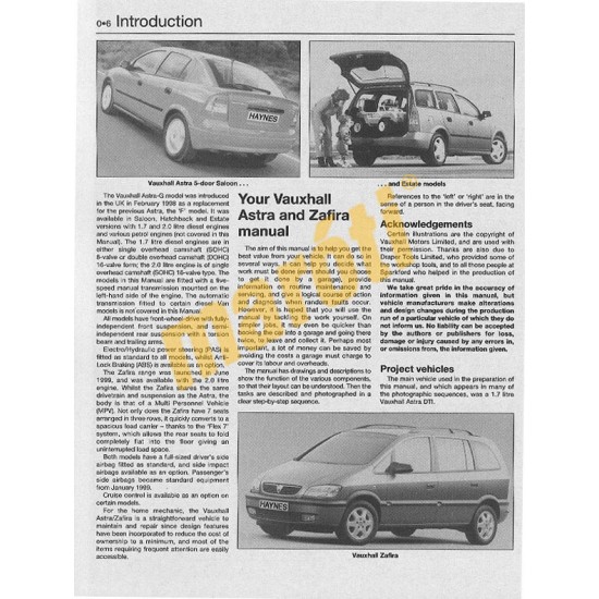 Vauxhall/Opel Astra & Zafira Diesel (Feb 98 - Apr 04) Diesel