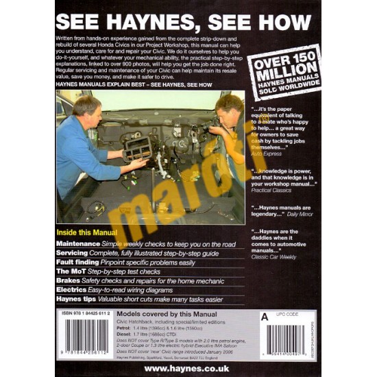 Honda Civic Petrol & Diesel (01 - 05) X to 55