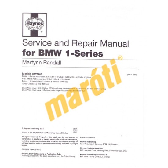 Bmw 1-series 4-cyl (2004 to Aug 2011 Petrol & Diesel)