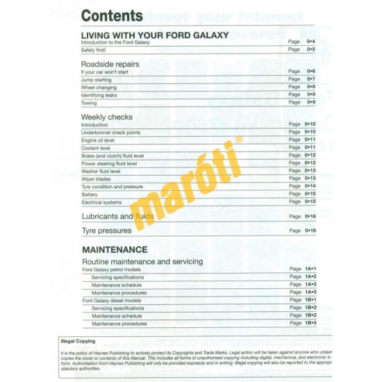 Ford Galaxy (Sept 2000 to Mar 2006 Petrol and Diesel)