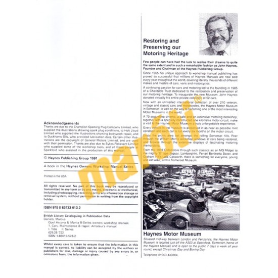 Opel Ascona & Manta (B Series) (Sept 75 - 1988) up to F