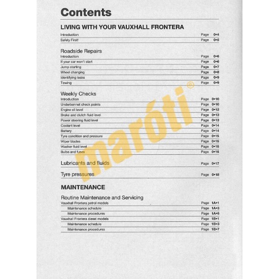 Vauxhall/Opel Frontera Petrol & Diesel (1991 - Sept 98) J to S