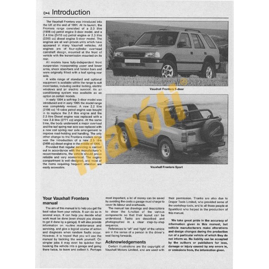 Vauxhall/Opel Frontera Petrol & Diesel (1991 - Sept 98) J to S