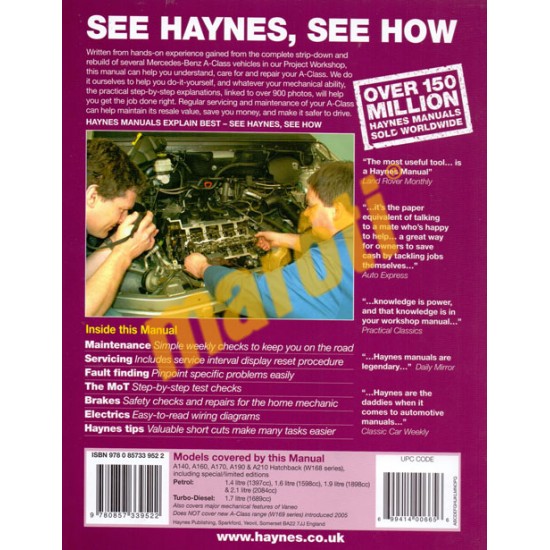 Mercedes-Benz A-Class Petrol & Diesel (1998 - 04) S to 54