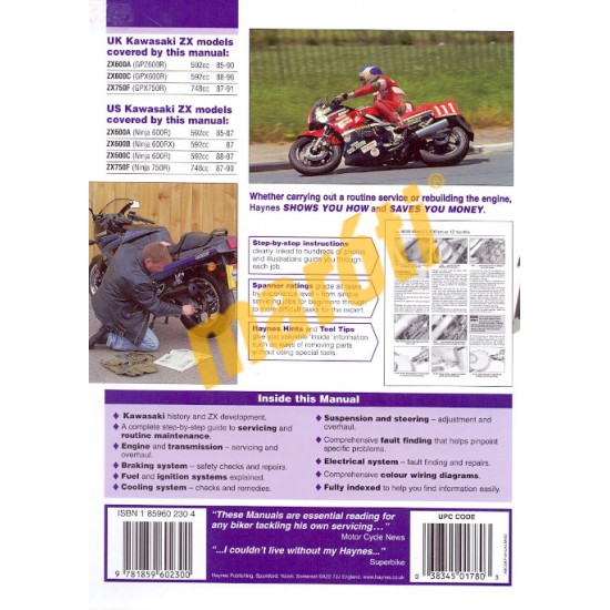 Kawasaki ZX600 (GPZ600R, GPX600R, Ninja 600R & RX) & ZX750 (GPX750R, Ninja 750R) 1985-1997