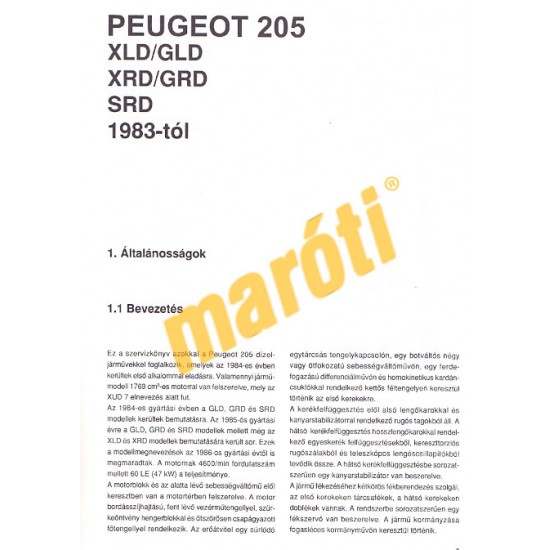 Peugeot 205 Dízel 1983-tól (Szerviz)