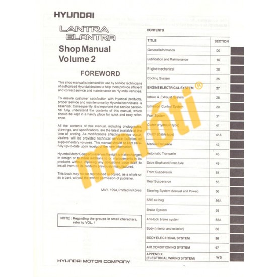 Hyundai Lantra Elantra Shop Manual II. 1995