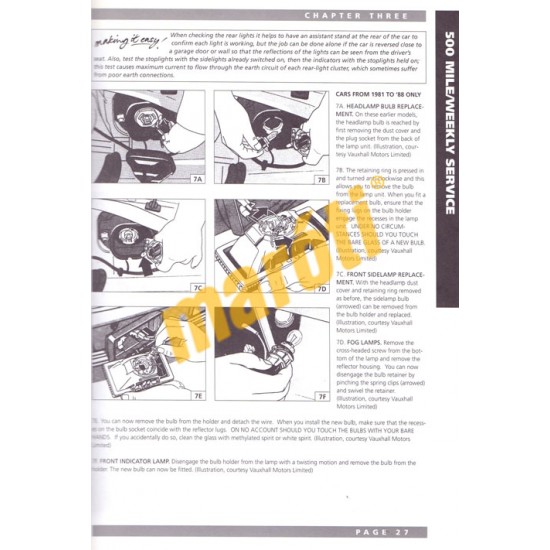 Opel Vectra/Vauxhall Cavalier Service Guide and Owners Manual 1981-1995 (javítási útmutató)