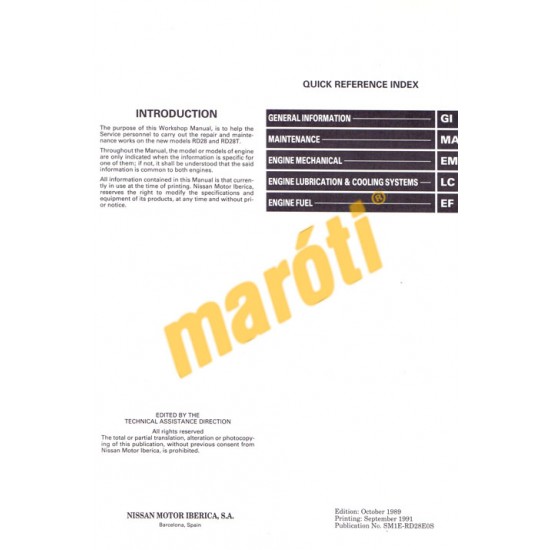 Nissan Model RD Series Diesel Engine Service Manual 1989 (javítási kézikönyv)