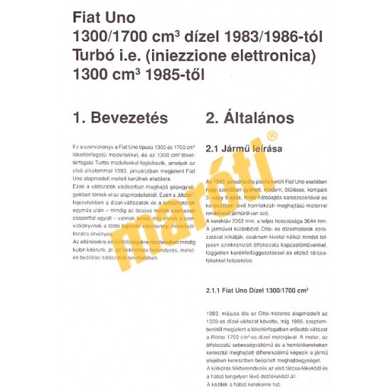 Fiat Uno 1985-től (Szerviz)
