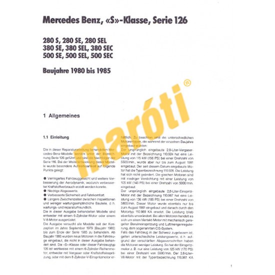Mercedes S-Klasse W126 1979-től (Javítási kézikönyv)