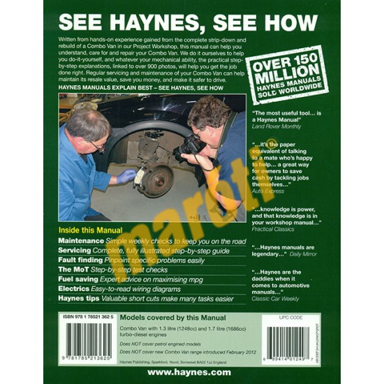 Vauxhall/Opel Combo Van Diesel (Oct 2001 to Jan 2012) Javítási kézikönyv