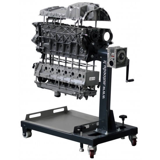 DOHC turbófeltöltős dízelmotor forgó állványon - robbantott-metszet