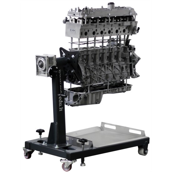 DOHC turbófeltöltős dízelmotor forgó állványon - robbantott-metszet